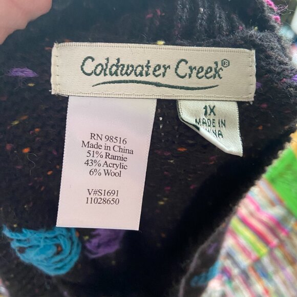 1X Wool Blend Coldwater Creek black zip-up sweater vest with colorful embroidery - Picture 5 of 7